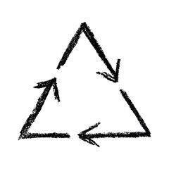 Hand drawn recycle arrow icon Recycling resources symbol Reuse of materials, zero waste, green environment, saving the planet
