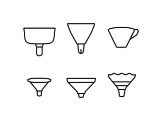 set of 6 psc different type of Funnel clear vision simple dark black line art on white.eps