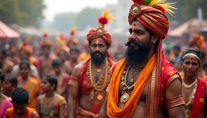Fototapeta premium indian hindu saint priest people with orange clothes