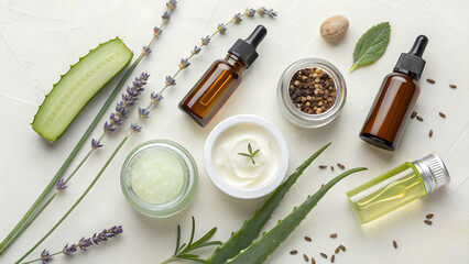 Natural skincare products with aloe vera lavender and essential oils