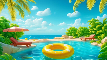 tropical beach pool, relaxing vacation, nature, summer leisure
