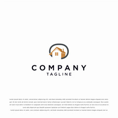 Minimalist House and Speech Bubble Logo in Flat Design on White Background