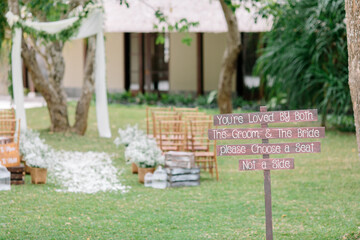Concept of a tropical destination wedding. in front of the ocean