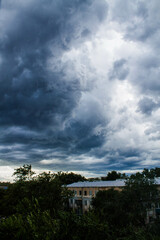 Dark clouds before a thunder-storm. Dark sky, dark clouds.