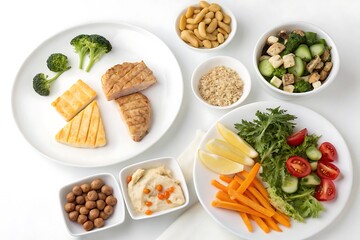Plate of food with a variety of vegetables and meats