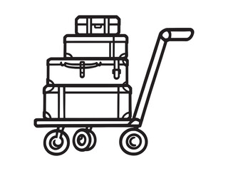 set of 6 psc different type of Luggage trolley clear vision simple dark black line art on white (3).eps