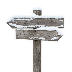 SnowCovered Wooden Directional Signpost isolated on transparent baackground
