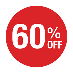 ”60％OFF ”の文字入り 円形のベクターイラスト　赤色　白文字　背景透過　

