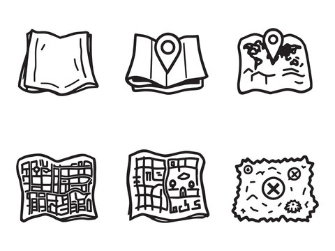 set of 6 psc different type of Map clear vision simple dark black line art on white (3).eps