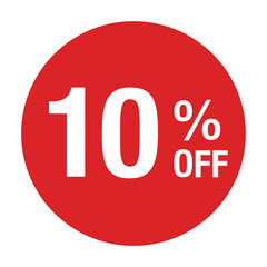 ”10％OFF ”の文字入り 円形のベクターイラスト　赤色　白文字　背景透過　
