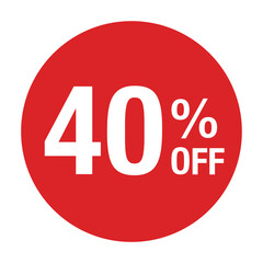 ”40％OFF ”の文字入り 円形のベクターイラスト　赤色　白文字　背景透過　

