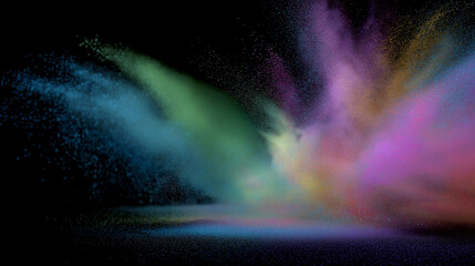 Vibrant Color Dust Explosion on Black Background