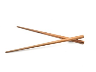 Wooden chopsticks isolated on white background