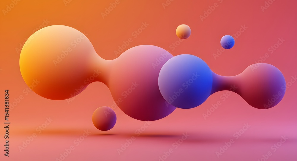 Poster abstract colorful 3d render of interconnected spheres gradient shapes and fluid forms