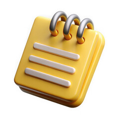Yellow spiral notepad icon 3d render isolated on transparent background