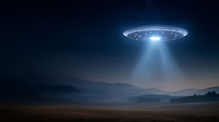 Mysterious UFO Floating in the Night Sky with Soft Light