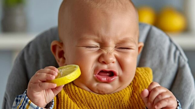 Baby boy eating a lemon