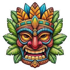 Colorful mask with a smiling face and leaves