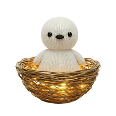 Illuminated Bird in Nest A Handcrafted Figurine isolated on transparent baackground