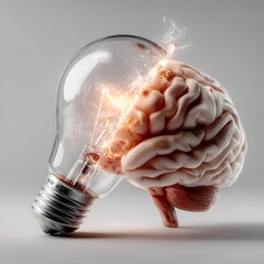 An depiction of a human brain inside a transparent light bulb representing the power of creative thinking innovation and the illumination of ideas