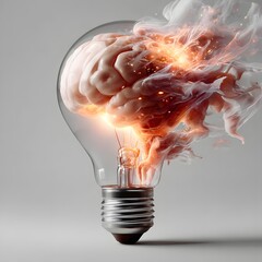 An illuminated brain shaped light bulb representing the connection between knowledge innovation and creative thinking