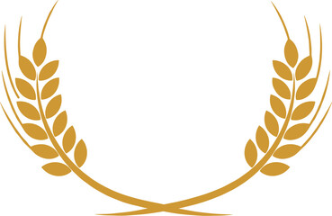 Golden wheat laurel wreath vector illustration for organic branding, agricultural design, award certificate frame, farming, logo, vintage style, decorative art