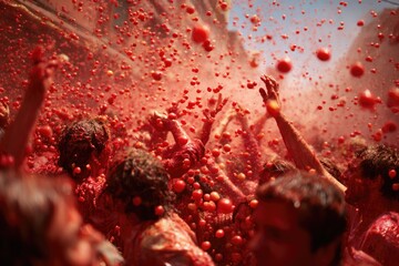 Vibrant celebration filled with tomato splashes and joyful parti