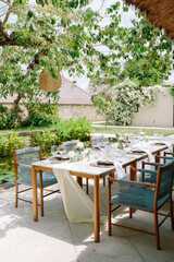 Concept of a tropical destination wedding. in front of the ocean