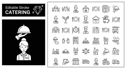 Catering Service Icons Editable Stroke Vector Illustrations for Food Service Businesses