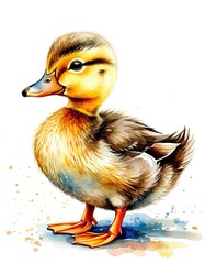 cute little duck watercolor illustration card.