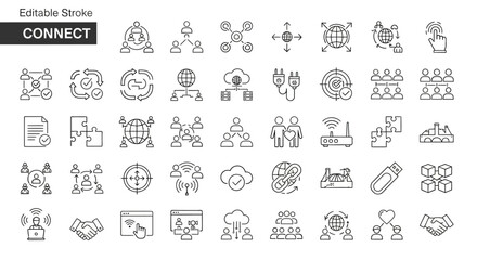 Connection Icons Editable Stroke Network & Teamwork Line Art Graphics