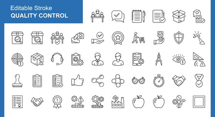 Editable Stroke Quality Control Icons 40+ Line Icons for Business & Quality Assurance