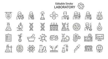 Editable Stroke Laboratory Icons Science, Research, and Experiment Vector Graphics