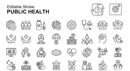 Public Health Icon Set Editable Stroke Line Icons for Healthcare & Wellness