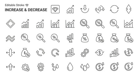 Editable Stroke Line Icons Increase & Decrease, Growth, Finance, and More