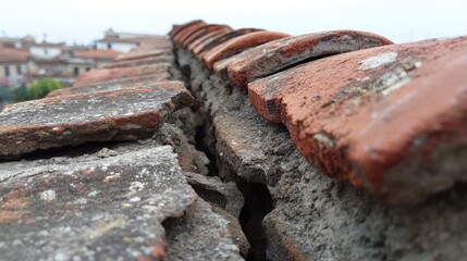Roof underlay exposed beneath cracked tile during repair work