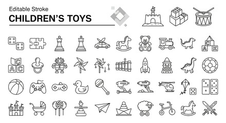 Extensive Collection of Children's Toys Line Icons Editable Stroke Vectors