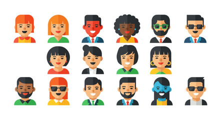 Flat Vector Illustrations of Diverse Smiling People with Various Hairstyles