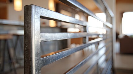 Obraz premium Sleek iron railing with minimalist horizontal bars in condo unit