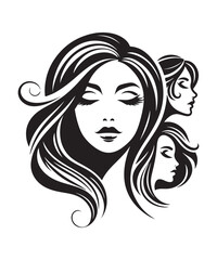 Beauty woman Face and hair style logo vector, woman Face vector illustration.