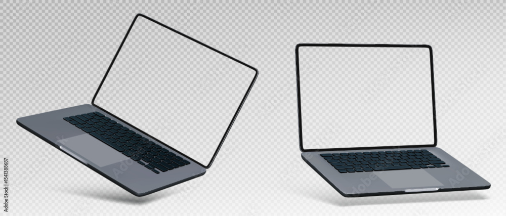 Poster laptop pc mockup with transparent screens - notebook computers in different angles for app presentat