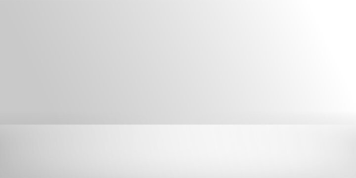 White grey gradient studio room background. 3d vector winter studio display podium. Light grey color winter gradient bg. Product table shelf. Clean aesthetic photo shoot backdrop..EPS 10