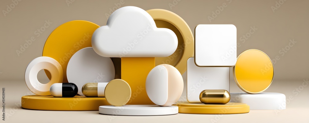 Poster in a visually compelling composition, health data flows into a cloud symbolizing cloud computing in 