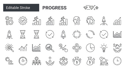 Progress Icons Editable Stroke Line Art Graphics for Business & Growth Visualizations