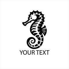 Fototapeta premium Black Vector Seahorse Logo Isolated on White Background for Marine Branding
