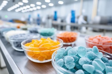Bright and colorful view of dietary sweets production facility showcasing various sweet options