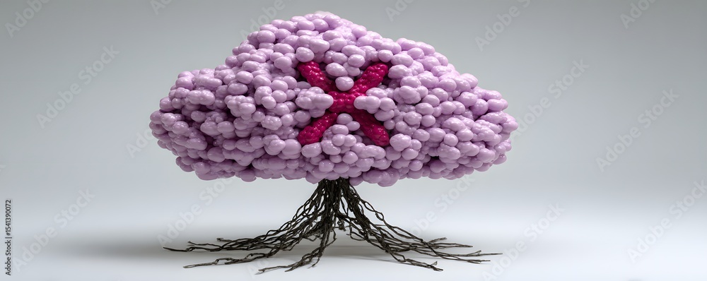 Poster in a visually compelling composition, health data flows into a cloud symbolizing cloud computing in 