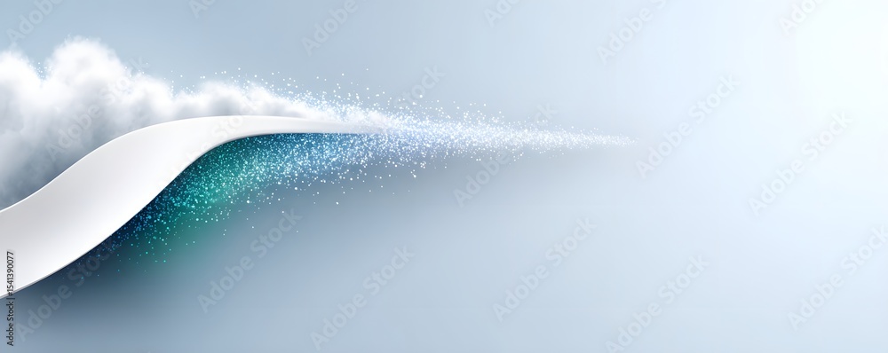 Poster in a visually compelling composition, health data flows into a cloud symbolizing cloud computing in 