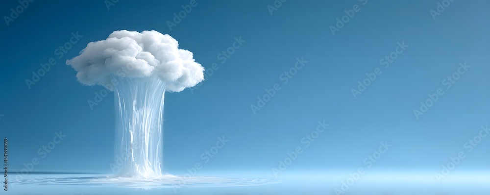 Poster in a visually compelling composition, health data flows into a cloud symbolizing cloud computing in 