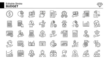Editable Stroke Budget Icons Finance, Money, Investment, and Expense Management Graphics